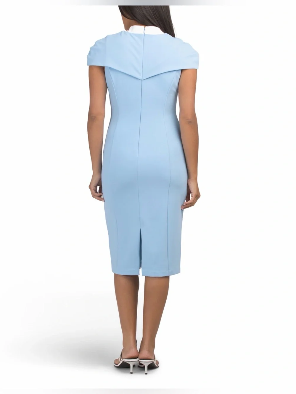 ALEXIA ADMOR LIGHT BLUE TATI CONTRAST COLLAR CAPE MIDI SHEATH DRESS S NWT